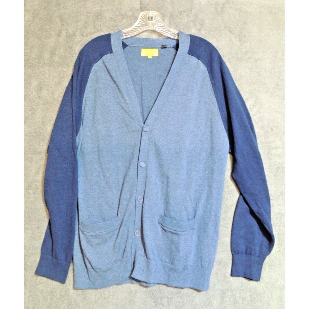 Five Four x Poggy The Man Cardigan Mens Large Blue Colorblock Cotton Knit Preppy